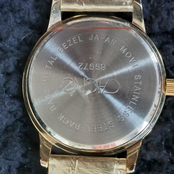 Cache gold watch with rhinestones, leather band, like new! - Picture 4 of 4